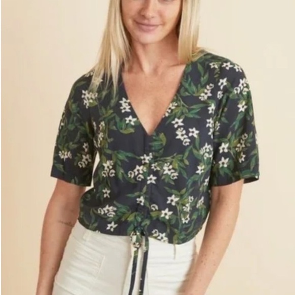 Marine Layer Bek Cinch Top in Black Floral - Picture 1 of 7
